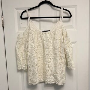 White House Black Market Cream Lace Cold-Shoulder Blouse